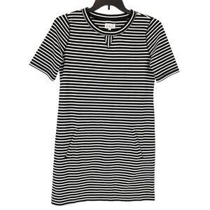 Lou & Grey Mini Shift Dress Black White Stripes Pockets Short Sleeves Sz S